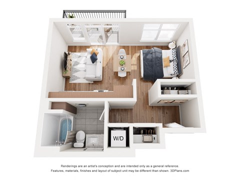 Floor plan for studio, 1 bath, 530 sqft